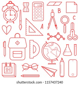 School supplies line art vector set.