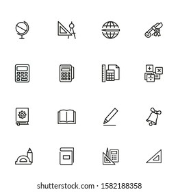 School supplies line icon set. Globe, ruler, pencil. Education concept. Can be used for topics like studying, learning, training