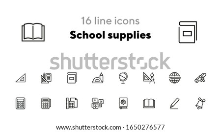 School supplies line icon set. Globe, ruler, pencil. Education concept. Can be used for topics like studying, learning, training