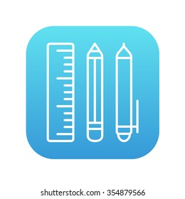 School supplies line icon for web, mobile and infographics. Vector white icon on the blue gradient square with rounded corners isolated on white background.