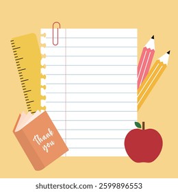School Supplies and Notebook Background for Teacher’s Day