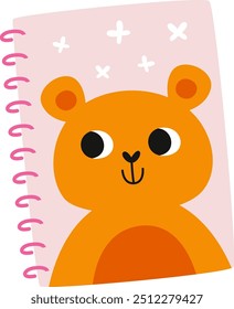School Supplies Notebook With Bear Vector Illustration