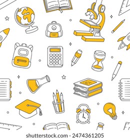 School supplies object doodle seamless pattern wallpaper background