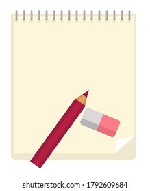 School supplies, office stationery, isolated icon of notepad with pencil and eraser. paper for writing business ideas or classes in university. Organizer for working or studying vector in flat