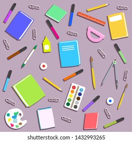 School supplies on the background. Collection. Vector illustration.