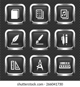 School Supplies on Black Square Buttons