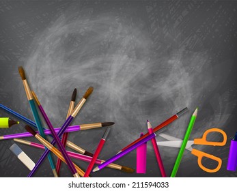 School supplies on blackboard background. plus EPS10 vector file