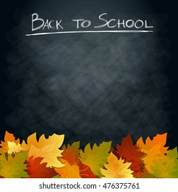 School supplies on blackboard background ready for design
