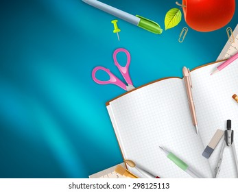 School supplies on blue background. EPS 10 vector file included