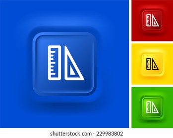 School Supplies on Blue Bevel Square Button