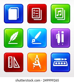 School Supplies on Color Square Buttons