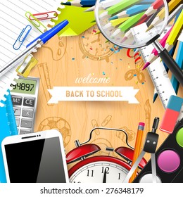 School supplies on the school desk - Back To School Concept