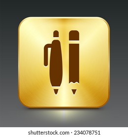 School Supplies on Gold Square Button
