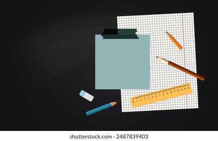 School Supplies on Graph Paper with Black Background