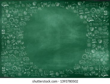 School supplies on green board background. Back to school concept. Modern vector illustration. - Vector illustration