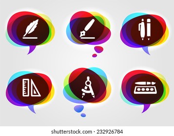 School Supplies on Multi Color Speech Bubbles