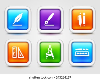 School Supplies on Multi Color Square Buttons