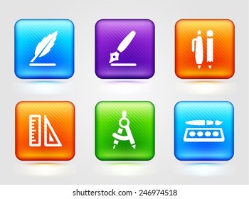 School Supplies on Multi Color Square Buttons