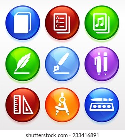 School Supplies on Multicolor Round Buttons