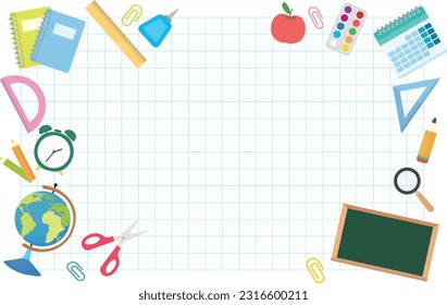 School supplies on a sheet of paper place for text school education vector illustration