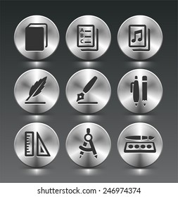 School Supplies on Silver Round Buttons