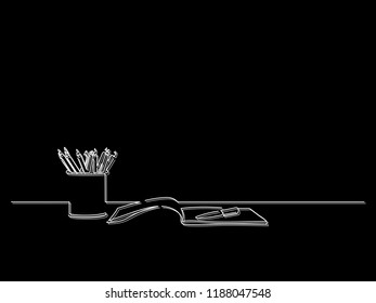 School supplies on a table isolated line drawing, vector illustration design. Education collection.