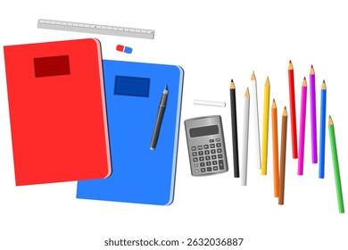 School supplies on a transparent background
