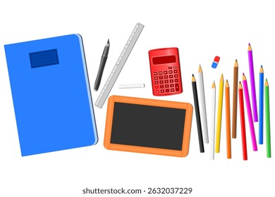 School supplies on a transparent background