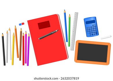 School supplies on a transparent background
