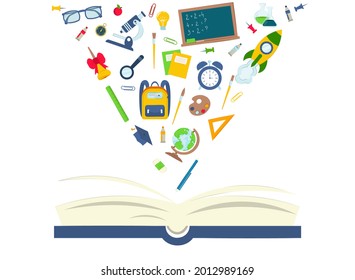 school supplies on a white background. vector illustration. Back to school concept. objects for high school student. Infographic elements for web, presentation.