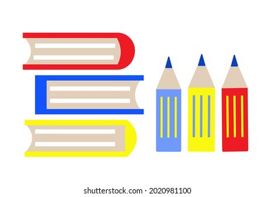 School supplies on white background. Bright school icon. Stationery for students and teachers. Education design concept. Vector illustration
