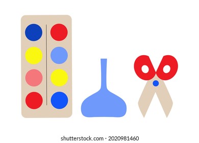 School supplies on white background. Bright school icon. Stationery for students and teachers. Education design concept. Vector illustration