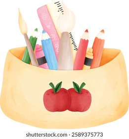 school supplies on white background	