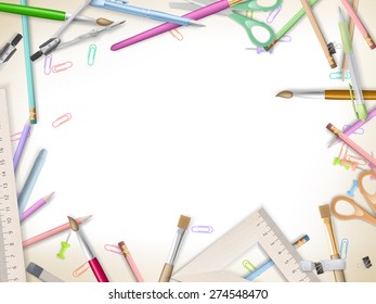 School supplies on white background ready for your design. EPS 10 vector file included