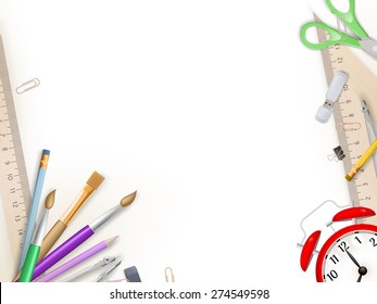 School supplies on white background ready for your design. EPS 10 vector file included