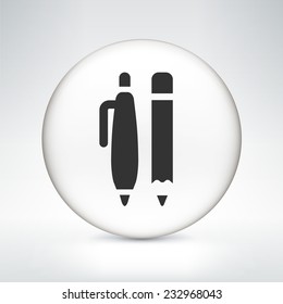 School Supplies on White Round Button