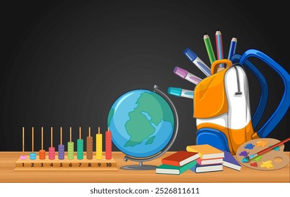 School supplies on a wooden desk