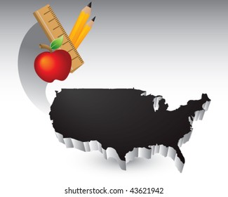 school supplies over black united states icon