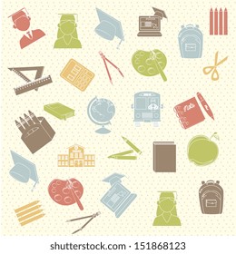 school supplies over dotted background vector illustration 