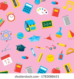 school supplies pattern background. back to school. vector illustration