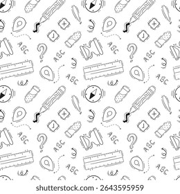 school supplies pattern, education seamless pattern, doodle school seamless pattern, hand drawn education pattern background, doodle school background