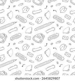school supplies pattern, education seamless pattern, doodle school seamless pattern, hand drawn education pattern background, doodle school background