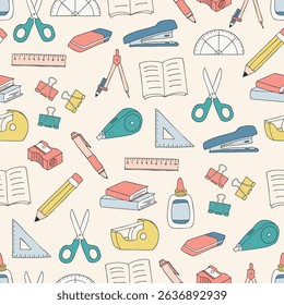SCHOOL SUPPLIES PATTERN hand drawn illustration icon collection object set outline simple doodle stationery vector minimalist