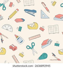 SCHOOL SUPPLIES PATTERN hand drawn illustration icon collection object set outline simple doodle stationery vector minimalist