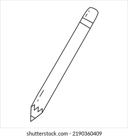 School supplies pencil in a cute doodle style isolated on a white background. Vector element in black line