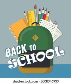 School supplies. Poster. Back to school. Flat design.