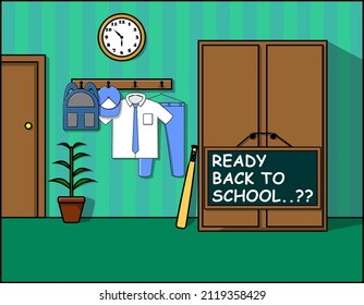 Die Schule liefert Vorbereitung Illustration Vektordesign. perfekt für die Schulneuerungsanzeige