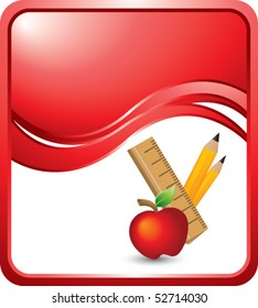 school supplies red wave background