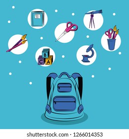 School supplies round icons