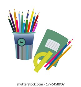 
School supplies, ruler and pencils